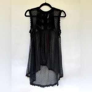Women’s Free People Black Sheer Lace High Low Tunic Tank Top | Size Medium
